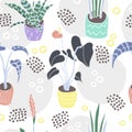 Flat color houseplants in pots had drawn pattern